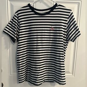 Active ride shop womens Black & White Striped Crewneck Tee pink embroidered logo